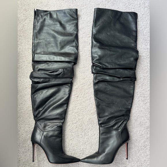 Amina Muaddi Shoes - MAKE OFFER Amina Muaddi Black Leather OTK Wide Leg Thigh High Boots EU 41